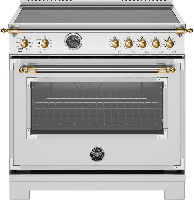 Bertazzoni Heritage Series 36" Fingerprint Resistant Stainless Steel Pro Style Induction Range with Gold Accents-0