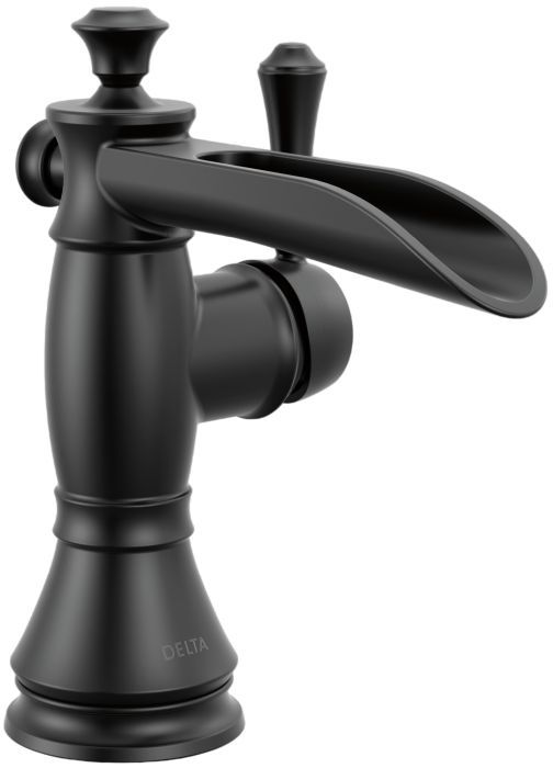 Delta Cassidy® Matte Black Single Handle Channel Bathroom Faucet with Drain-0