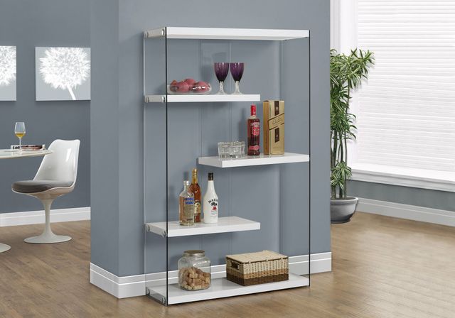 Monarch Specialties Inc. White 60" Tempered Glass Bookcase-3