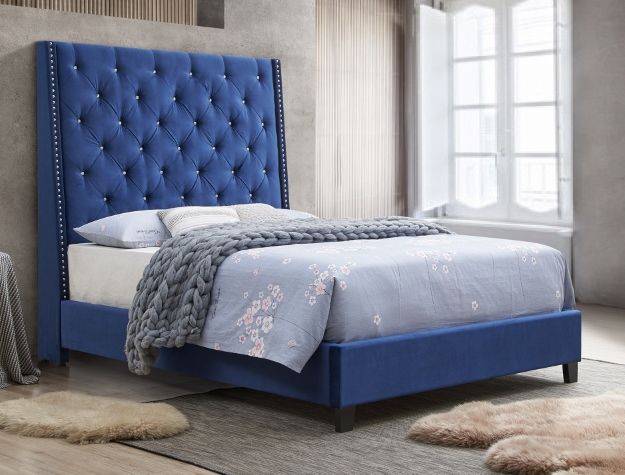 Crown Mark Chantilly Royal Blue Velvet Bed-0