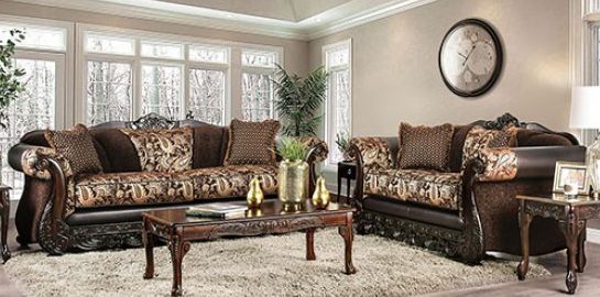 Furniture of America® Newdale Brown/Gold Loveseat-1