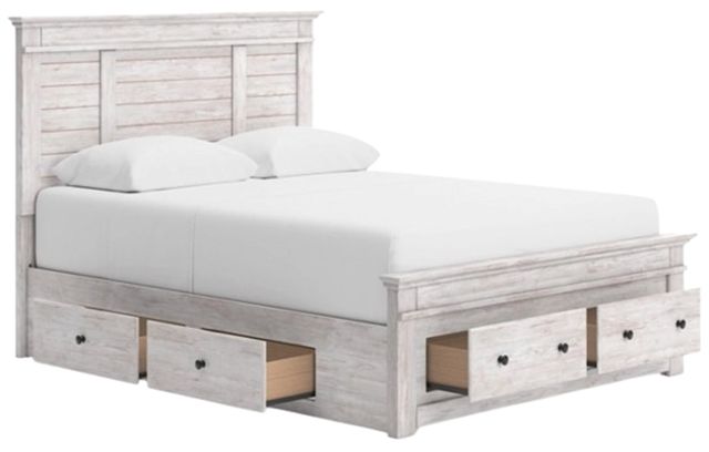 Signature Design by Ashley® Fenderport Whitewash Queen Panel Storage Bed-2