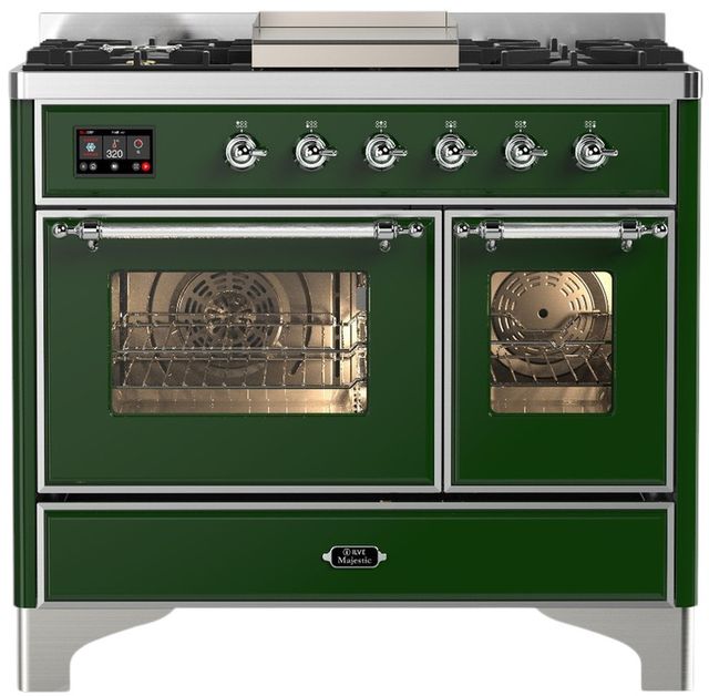 Ilve® Majestic III 40" Emerald Green Pro Style Dual Fuel Liquid Propane Range with Triple Glass Door and Chrome Trim-0