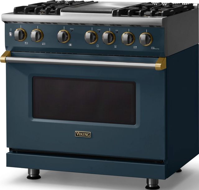 Viking® 5 Series 36" Squall Pro Style Dual Fuel (LP) Range with Brushed Brass Trim-3