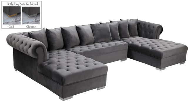 Meridian Furniture Presley 3-Piece Grey Velvet Sectional-1