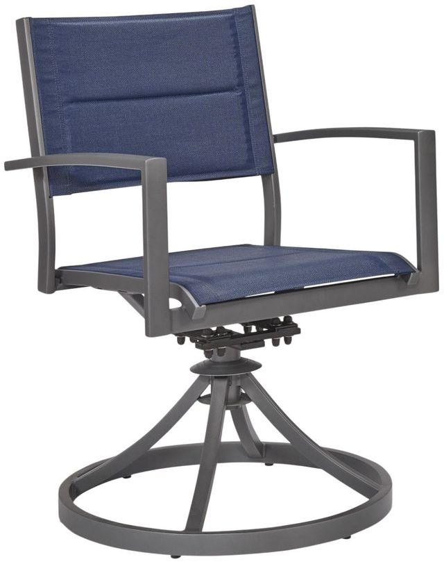 Signature Design by Ashley® Point Bonita 2-Piece Blue/Gray Aluminum Outdoor Sling Swivel Chair-2