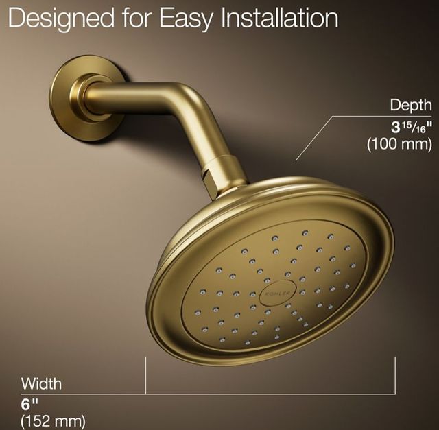 KOHLER® Artifacts® Vibrant Brushed Moderne Brass 2.5 GPM Single-Function Showerhead-3