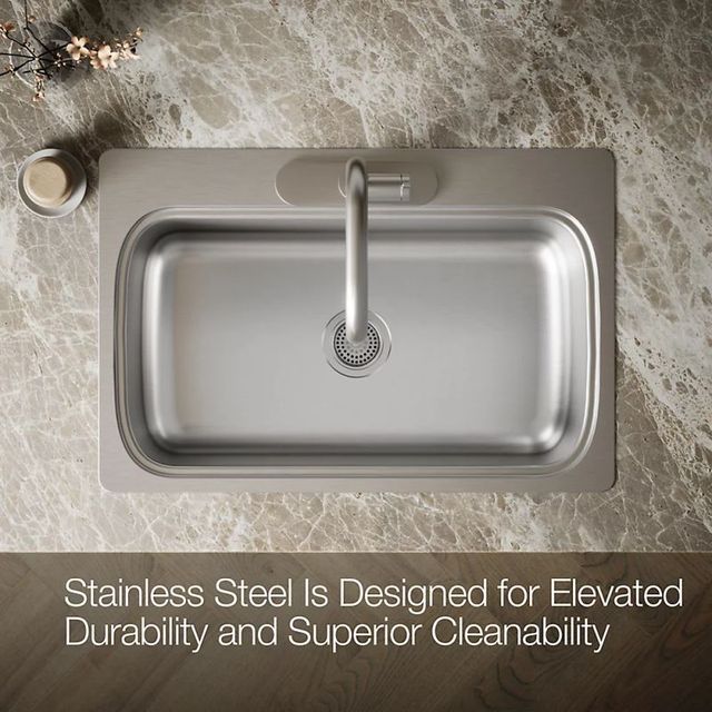 KOHLER® Verse™ Stainless Steel 33" 3-Faucet Hole Top-Mount Single-Bowl Kitchen Sink-3