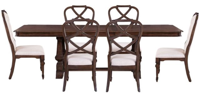 Liberty Furniture Provence Park 7-Piece Chateau Brown/Cream Alternate Trestle Dining Table Set-0