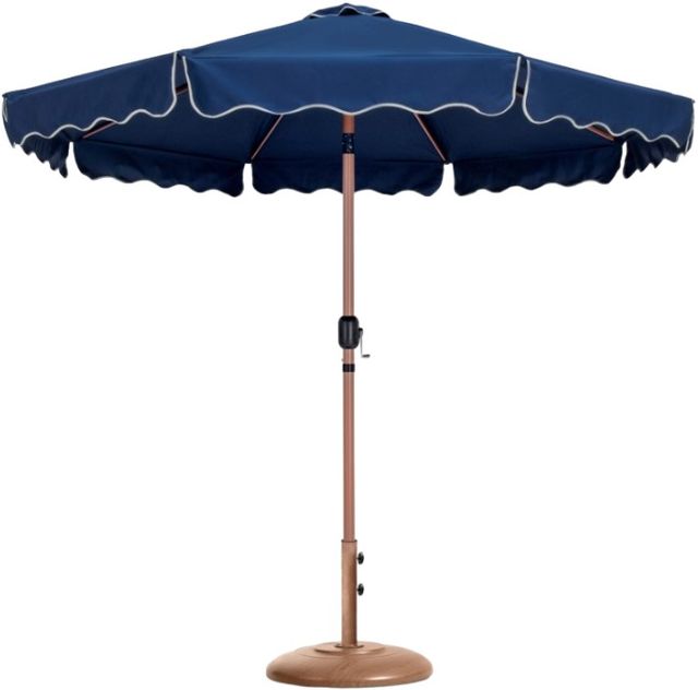 Meridian Furniture Amalfi Navy/Teak Aluminum Outdoor Patio Umbrella and Round Base-0