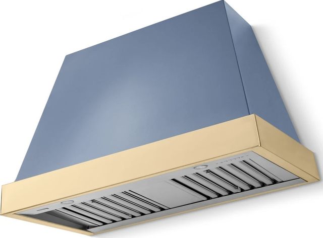 La Cornue CornuFé Euclid 44" Provence Blue Wall Mounted Range Hood with Polished Brass Trim-0