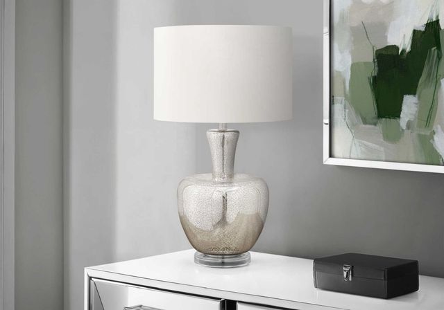 Monarch Specialties Inc. Silver Glass Table Lamp with Ivory Shade-2