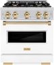 ZLINE Classic Autograph Edition 30" Stainless Steel Pro Style Dual Fuel Range with White Matte Door and Polished Gold Accents-0