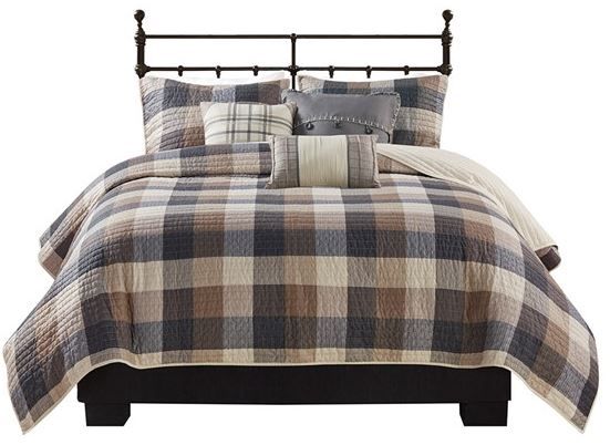 Olliix by Madison Park Ridge 6 Piece Neutral Full/Queen Reversible Herringbone Coverlet Set-0