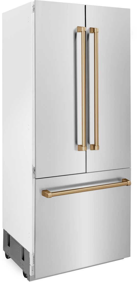ZLINE Autograph Edition 36" 19.6 Cu. Ft. Stainless Steel Built In French Door Refrigerator with Water Dispenser and Ice Maker in Champagne Bronze Accents-2