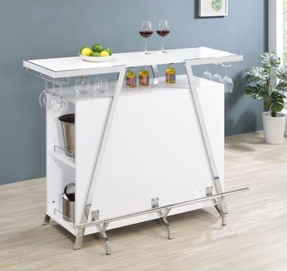 Coaster® Araceli Chrome/White Bar Wine Cabinet-4