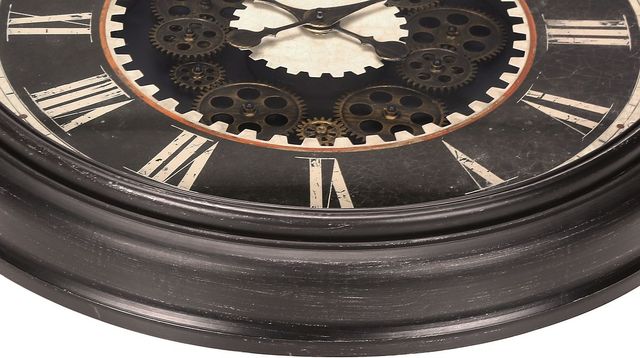 Monarch Specialties Inc. Brown 23" Round Wall Clock with Roman Numerals on Beige/Black Background an-1