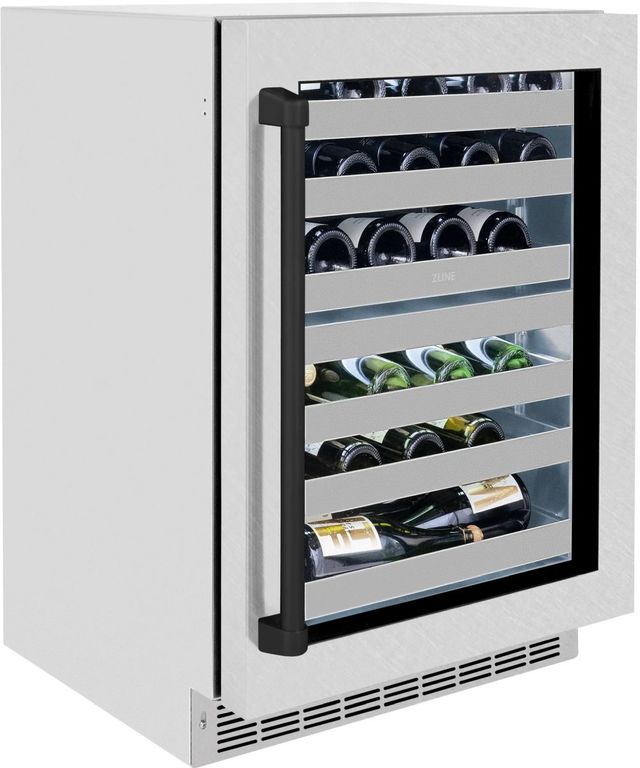 ZLINE Autograph Edition Touchstone 24" 4.8 Cu. Ft. Satin Stainless Steel Wine Cooler with Glass Door and Matte Black Handle-2