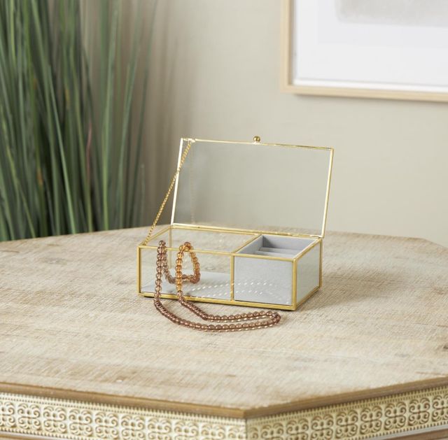 Deco Marche CosmoLiving by Cosmopolitan Clear Glass 7'' Jewelry Box with Gold Metal Frame-4