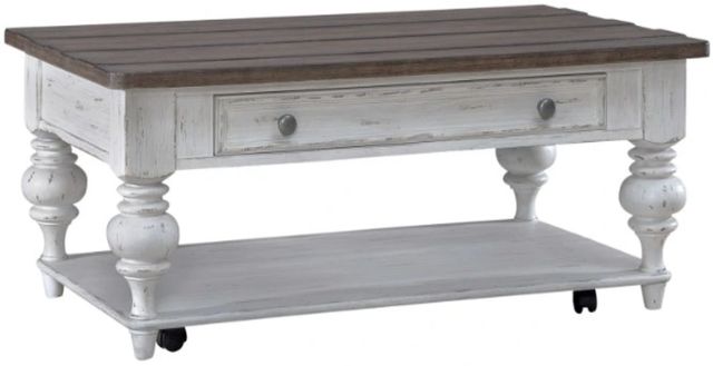 Liberty Furniture River Place Tobacco Cocktail Table with Riverstone White Base-0
