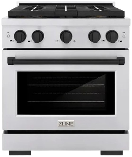 ZLINE Autograph Edition 30 in. 4.2 cu. ft. Paramount Dual Fuel Range with 4 Burner DuoPro™ Cooktop and Electric Convection Oven in Stainless Steel with Matte Black Accents (PSDRZ-30-MB)