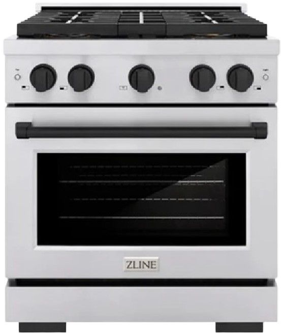 ZLINE Paramount 30" 4.2 cu. ft. Satin Stainless Steel Paramount Dual Fuel Range with 4 Burner DuoPro™ Cooktop and Electric Convection Oven with Black Matte Accents-0