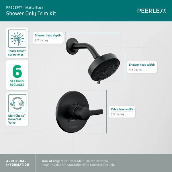 Peerless Precept® Matte Black Shower Only  Trim Kit-2