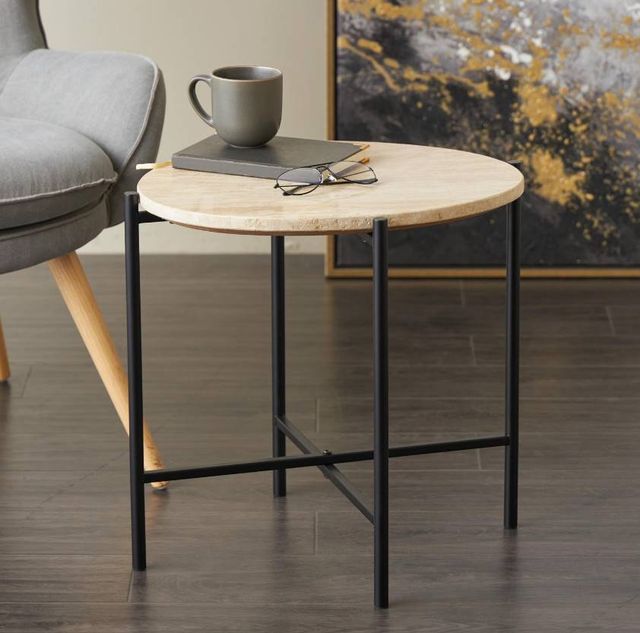Deco Marche Beige Accent Table with Black Support-3