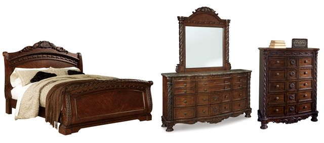 Millennium® by Ashley® North Shore 4-Piece Dark Brown Queen Sleigh Bed Set-0