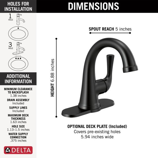 Delta Kayra® Matte Black Single Handle Bathroom Faucet-4