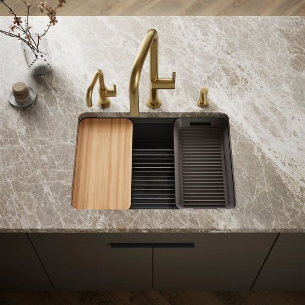 KOHLER® Riverby® Black 27" Undermount Single-Bowl Workstation Kitchen Sink with Accessories-1