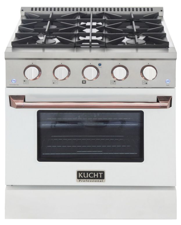 Kucht Professional KNG Series 30" Stainless Steel Pro Style Propane Gas Range with White Door and Rose Gold Handle-0