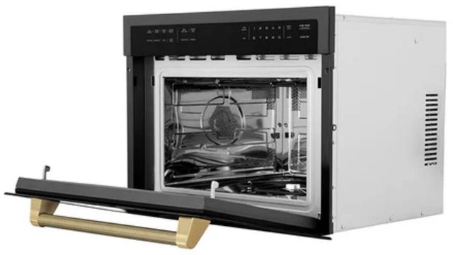 ZLINE Autograph Edition 24" 1.6 Cu. Ft. Black Stainless Steel Built-in Convection Microwave Oven with Polished Gold Helix Handle-3