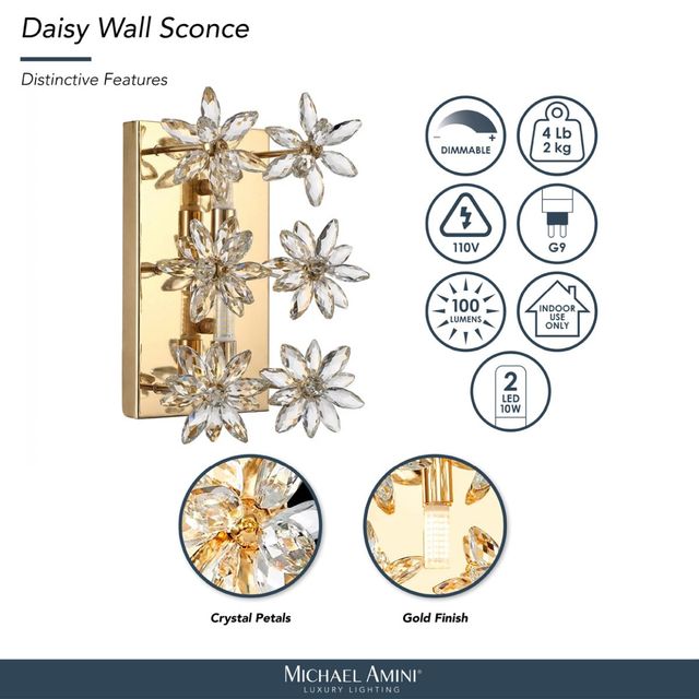 Michael Amini® Daisy Gold Wall Sconce-3