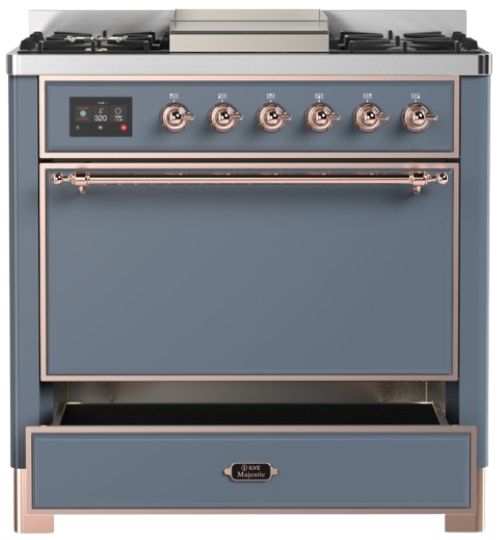 Ilve® Majestic III 36" Blue Gray Pro Style Dual Fuel Natural Gas Range with Solid Door and Copper Trim-2
