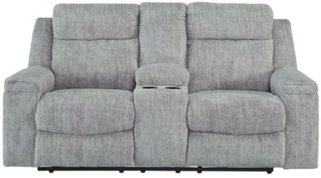 Benchcraft® Buntington Pewter Double Manual Reclining Loveseat with Console-1