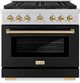 ZLINE Paramount Autograph Edition 36" Stainless Steel Pro Style Gas Range with Black Matte Door and Polished Gold Accents-0