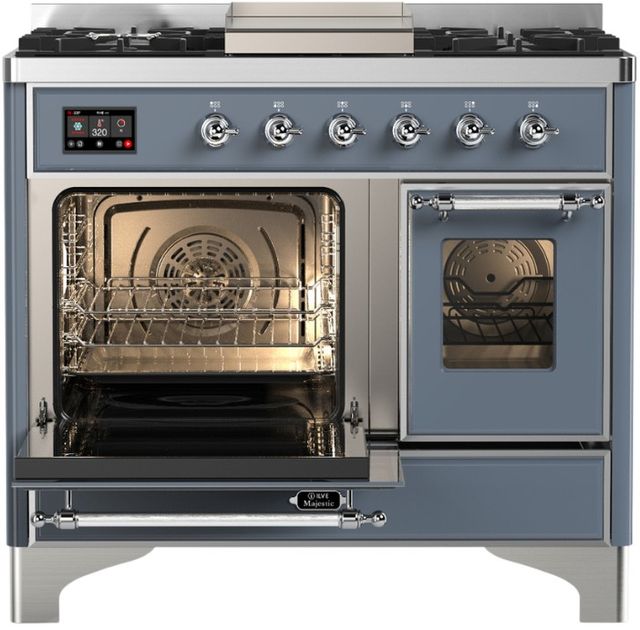 Ilve® Majestic III 40" Blue Gray Pro Style Dual Fuel Natural Gas Range with Triple Glass Door and Chrome Trim-3