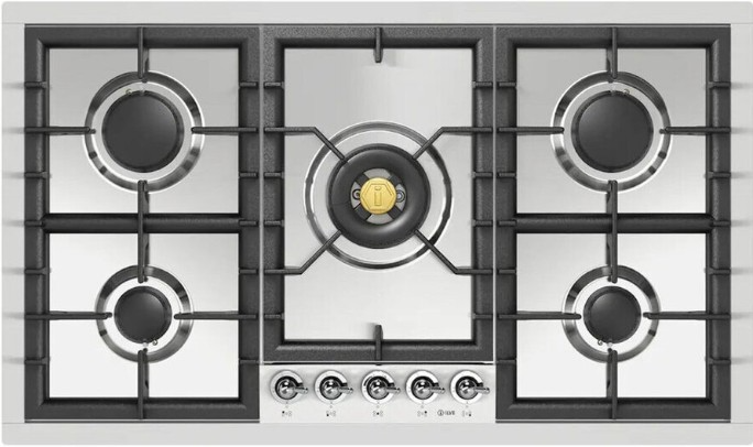 Ilve Nostalgie II 36” Stainless Steel Liquid Propane Cooktop with 5 Black Brass Burners