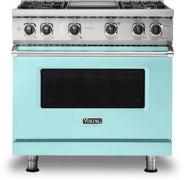 Viking® 5 Series 36" Bywater Blue Pro Style Natural Gas Range with 12" Griddle-0