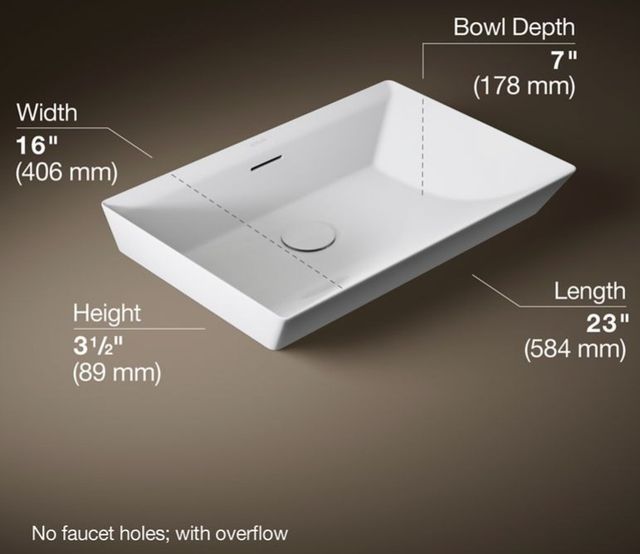 Kohler Brazn® White 23" x 16" Rectangular Vessel Bathroom Sink-3