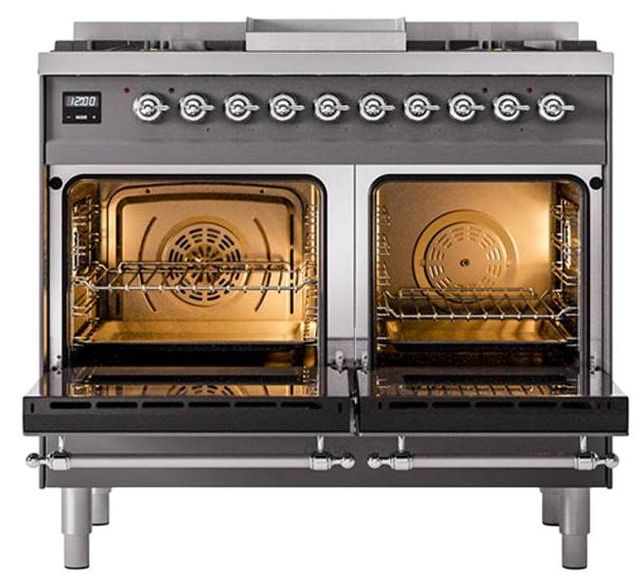 Ilve® Nostalgie II Noblesse 40'' Graphite Matte Pro Style Dual Fuel Range with Chrome Trim-2
