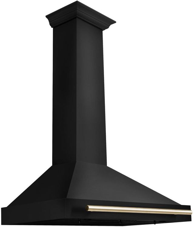 ZLINE Autograph Edition 36" Black Stainless Steel Wall Mounted Range Hood with Polished Gold Handle-2
