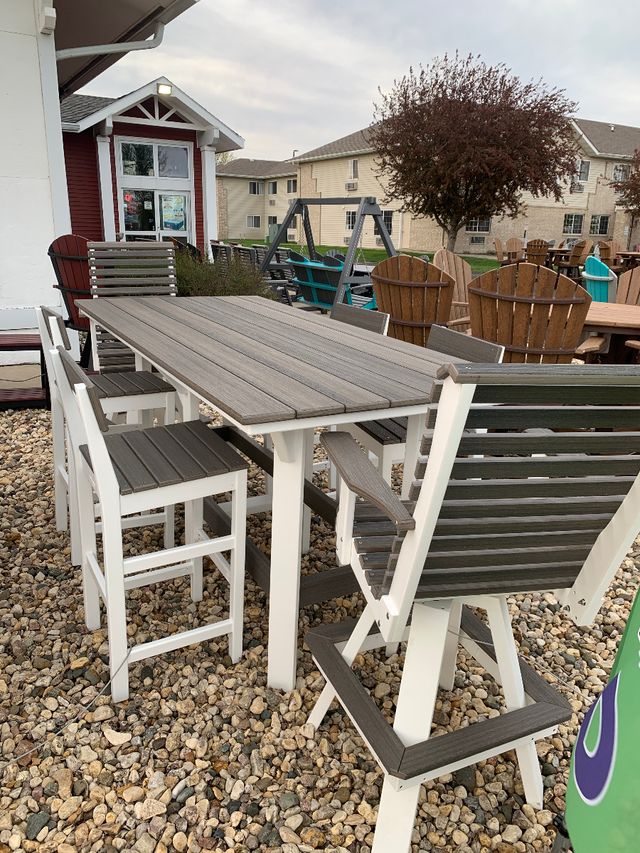 Creekside 7' Rectangle Bar Height Table with 2 Roll Back Swivel Bar Chairs 4 Chairs, woodgrain-1