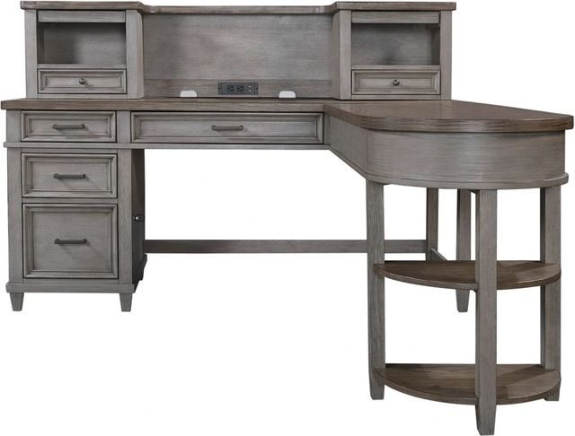 aspenhome® Caraway Aged Slate Pedestal Desk and Return-0
