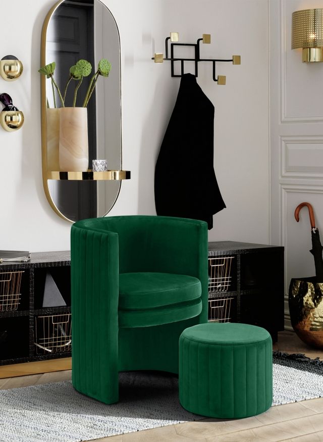 Meridian Furniture Selena Green Velvet Chair and Ottoman Set-3
