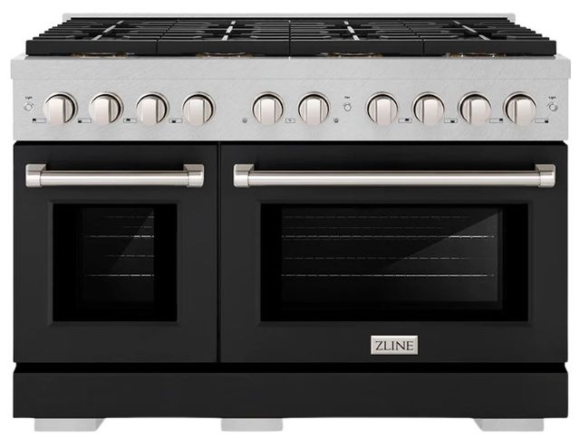 ZLINE Paramount 48" 6.7 Cu. Ft. Satin Stainless Steel Gas Range with 8 Burner DuoPro™ Cooktop and Convection Gas Oven with Black Matte Door-0