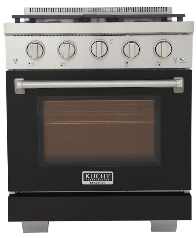 Kucht Professional KFX Series 30" Stainless Steel Pro Style Propane Gas Range with Black Door and True Simmer Burners-0