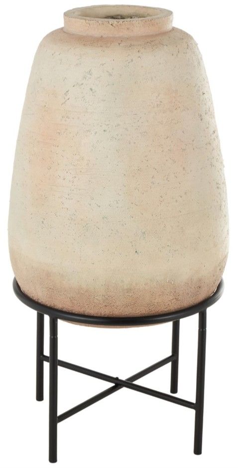 Deco Marche Beige Magnesium Oxide Wide Decorative Vase with Black Metal Stand-0