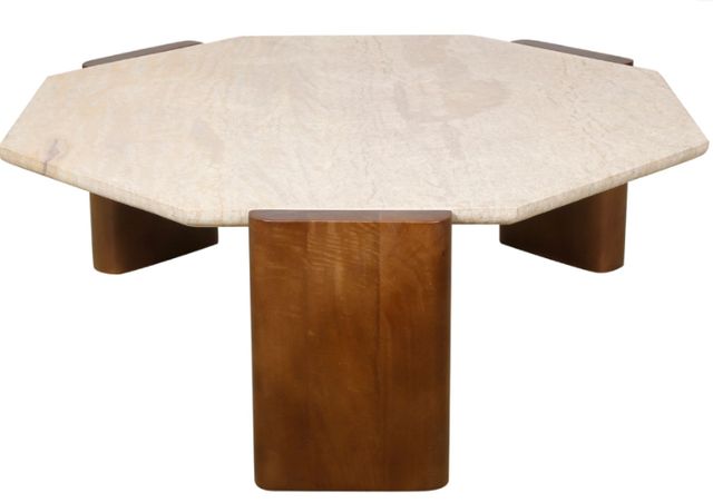 Home Trends & Design Breton Travertine Coffee Table with Walnut Base-1